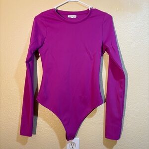 Good American Pink Thistle Long Sleeve Thong Bodysuit Large 3 Scuba